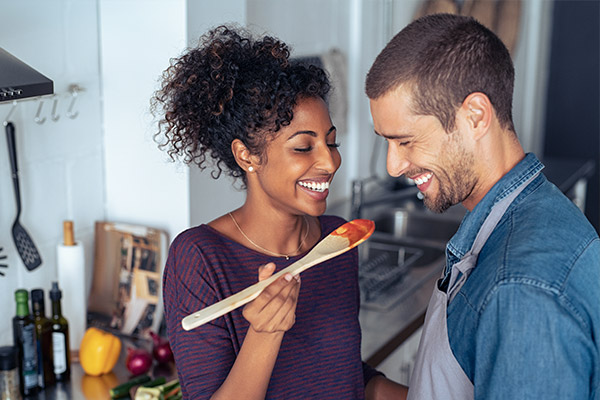 happy couple in the kitchen